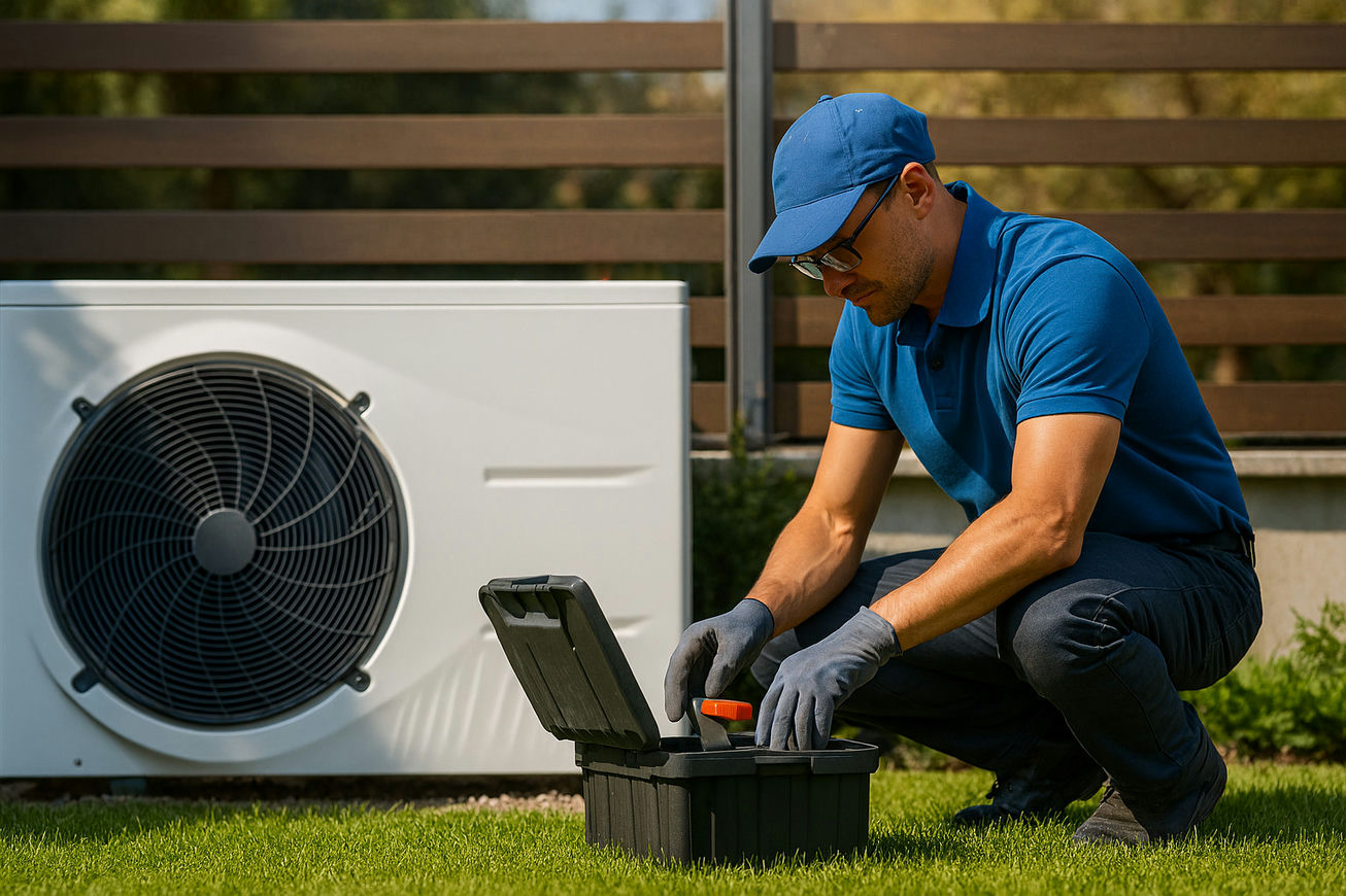HVAC technician preparing a heat pump installation
